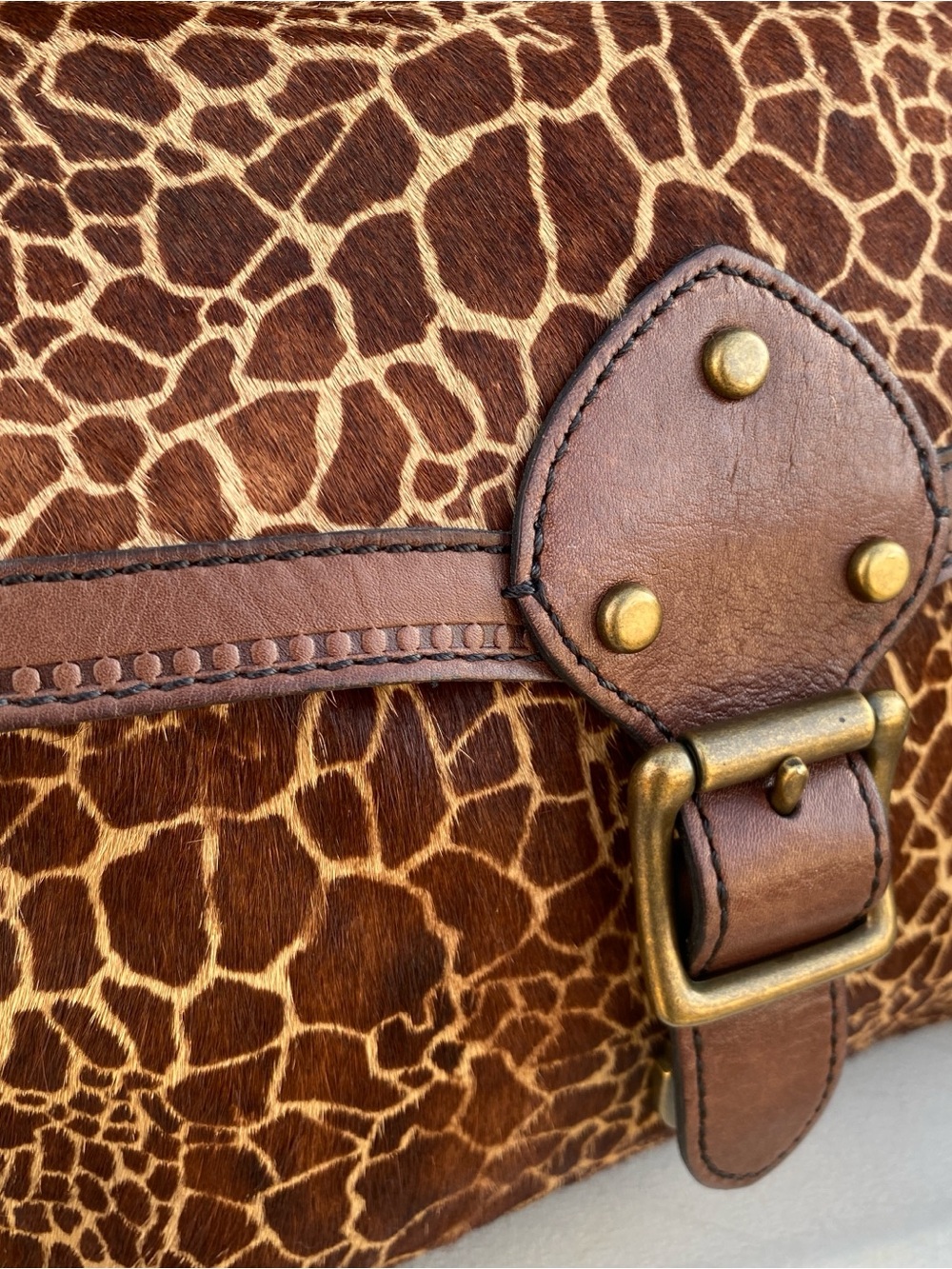FOSSIL vintage revival reissue brown leather calfhair giraffe satchel bag purse - Picture 8 of 16
